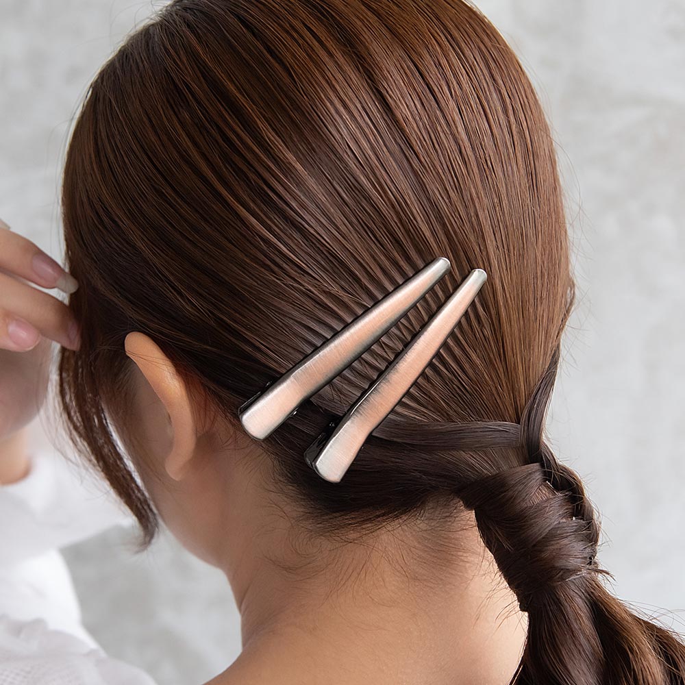 ヘアクリップ メタル アンティークブロンズ 2個セット サイドクリップ