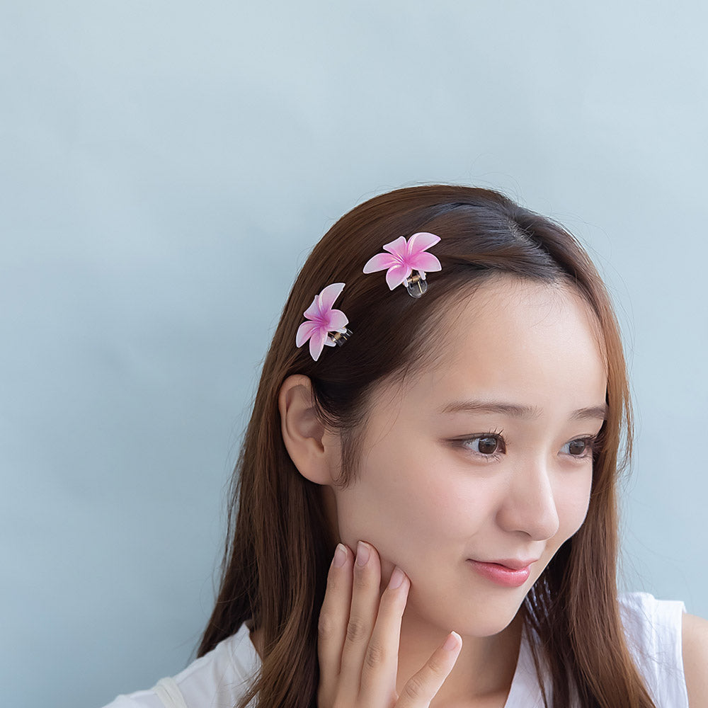 ヘアクリップ mini clip プルメリア フラワー 花 カラー 2個セット ミニクリップ サイドクリップ