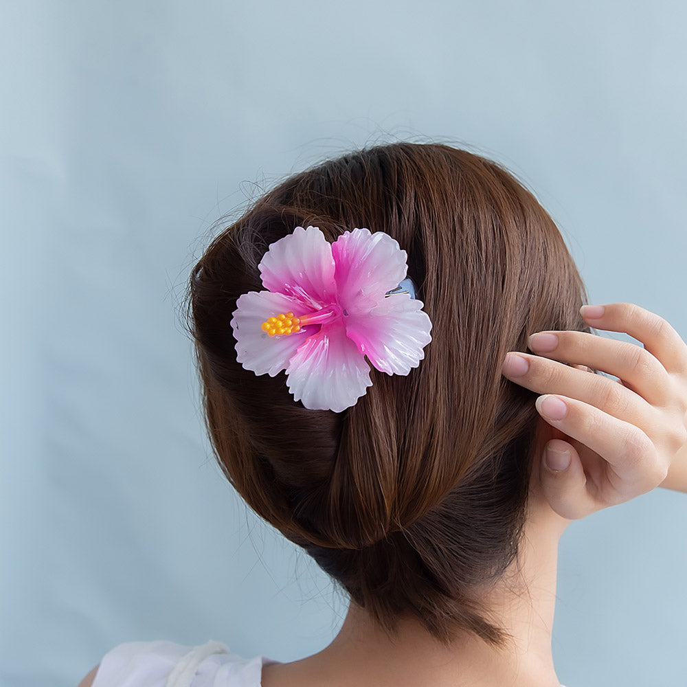 ヘアクリップ ハイビスカス フラワー 花 カラー 80mm ビッグ サイドバンスクリップ