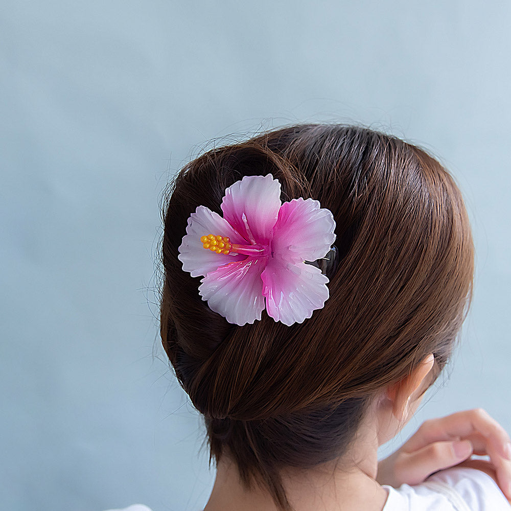 ヘアクリップ ハイビスカス フラワー 花 カラー 80mm ビッグ サイドバンスクリップ