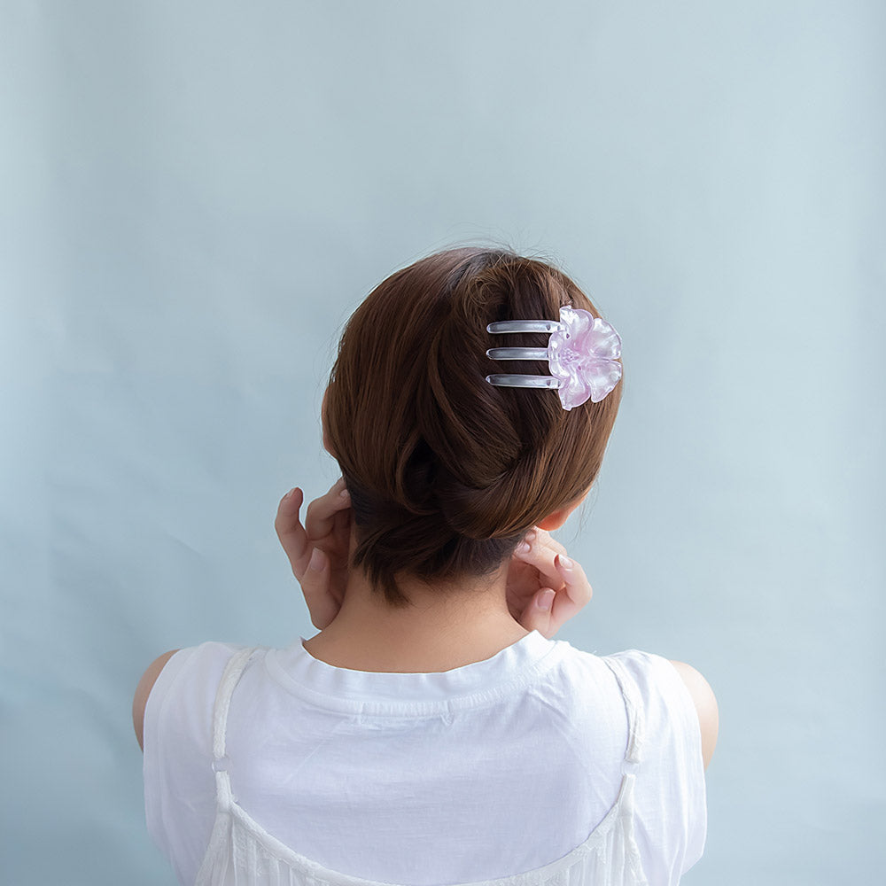 ヘアクリップ ハイビスカス フラワー 花 カラー 78mm クリア サイドバンスクリップ