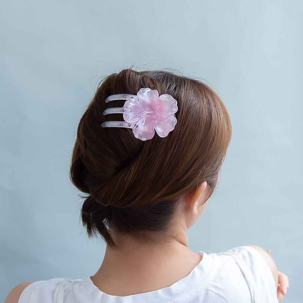 ヘアクリップ ハイビスカス フラワー 花 カラー 78mm クリア サイドバンスクリップ
