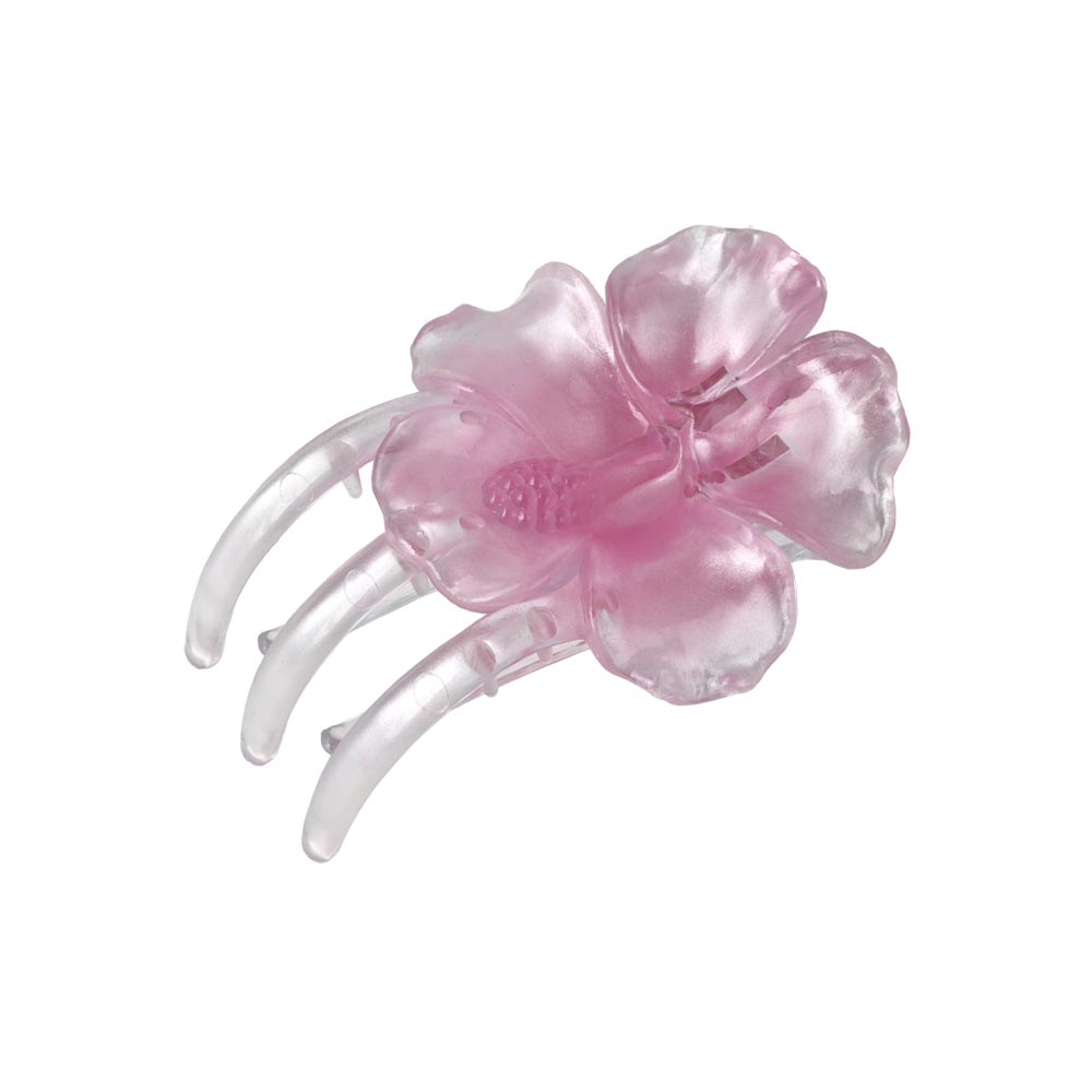ヘアクリップ ハイビスカス フラワー 花 カラー 78mm クリア サイドバンスクリップ