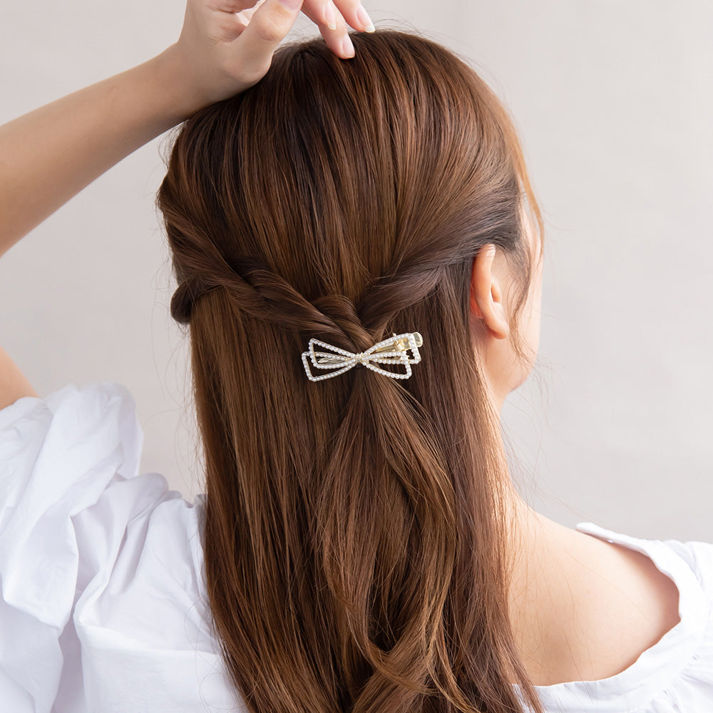 ヘアクリップ ストーン パール リボン