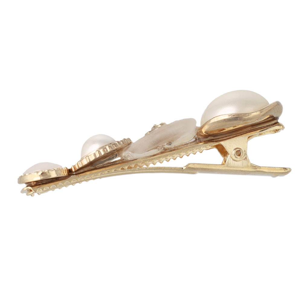 ヘアクリップ パール メタル ウェーブ ボタン フラワー