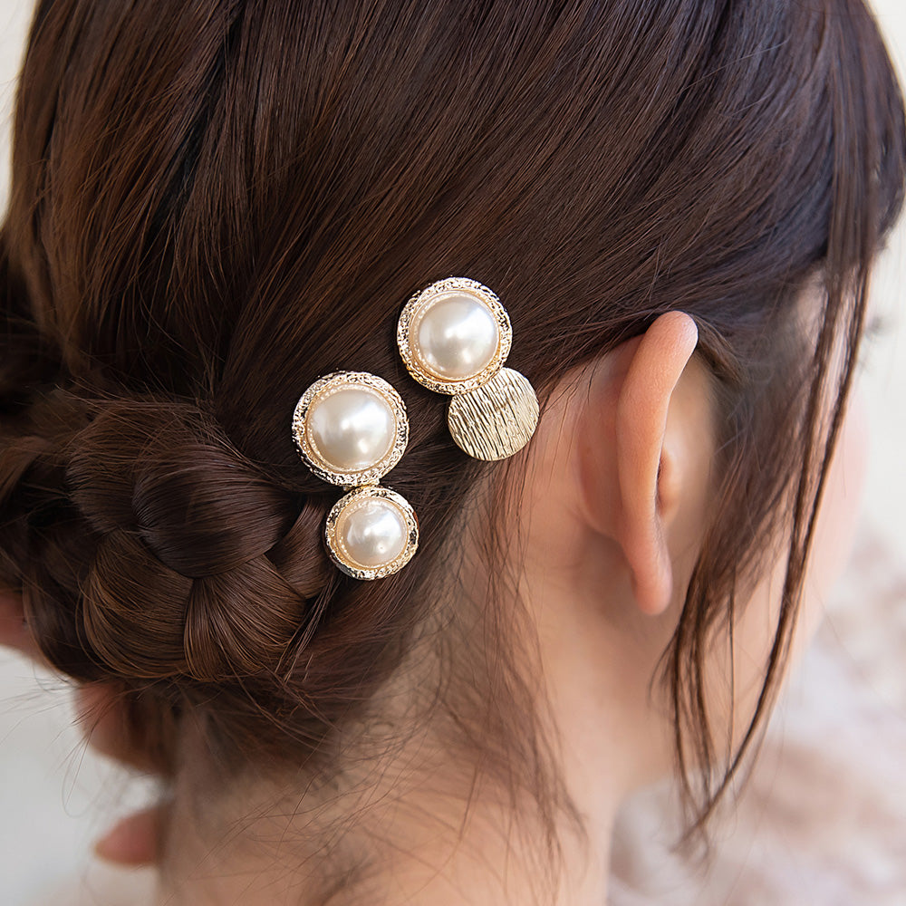 ヘアクリップ ミニ パール ボタン 2個セット