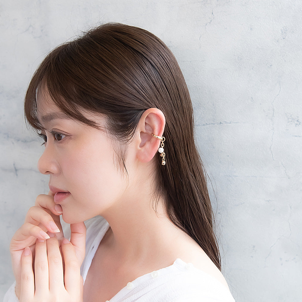 イヤーカフ ニッケルフリー メタル ボール パール ストーン チェーン イヤリング 【片耳用】
