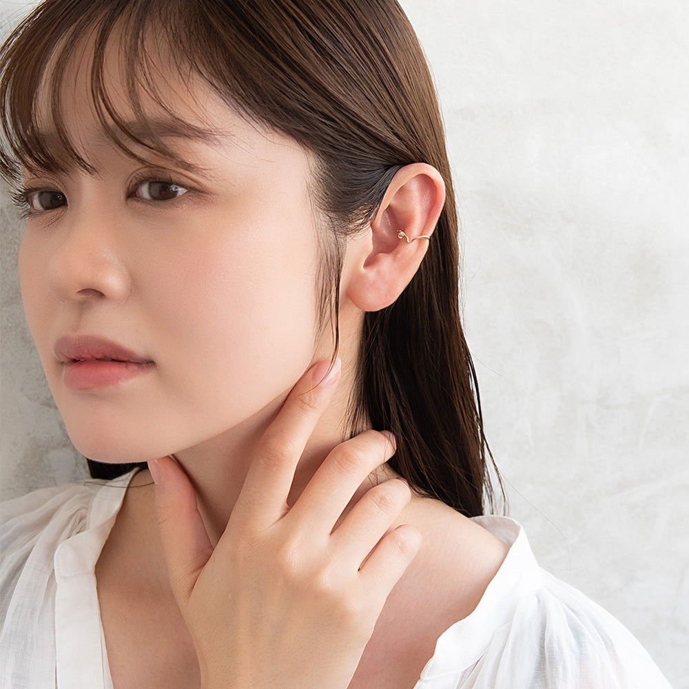 イヤーカフ ニッケルフリー メタル ストーン ウェーブ イヤリング 【左耳用】