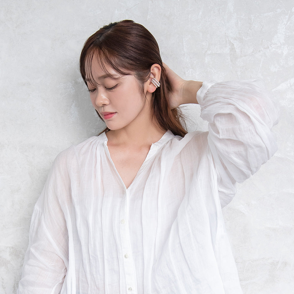 イヤーカフ ニッケルフリー パール トリプル ライン イヤリング 【片耳用】