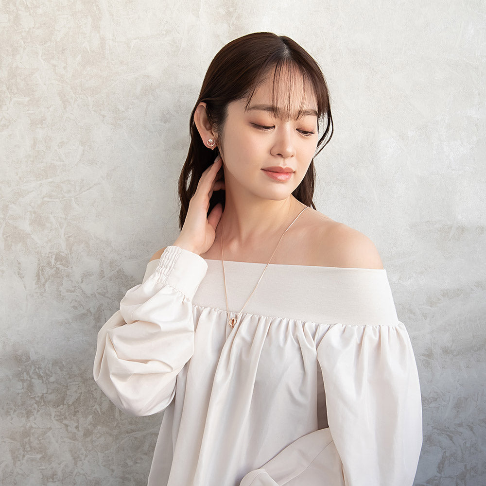 イヤリング ニッケルフリー ロゼシルバー メタル サークル ライン ミニ ストーン パール ネジバネ式イヤリング