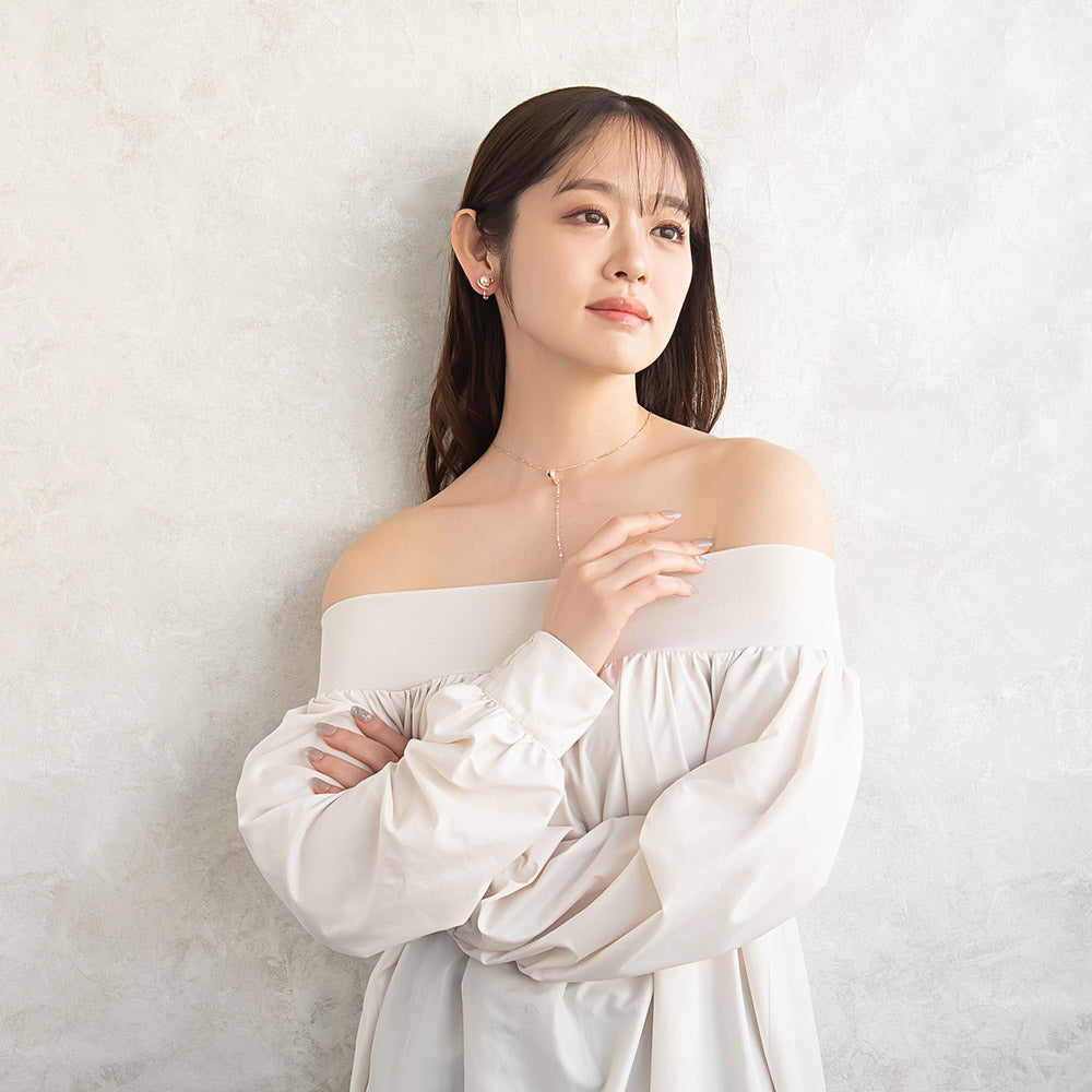 イヤリング ニッケルフリー ロゼシルバー メタル ハート ライン ミニ ストーン パール ネジバネ式イヤリング