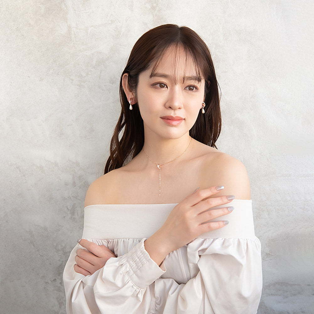 イヤリング ニッケルフリー ロゼシルバー メタル カーブ ライン プレート ドロップ パール ネジバネ式イヤリング