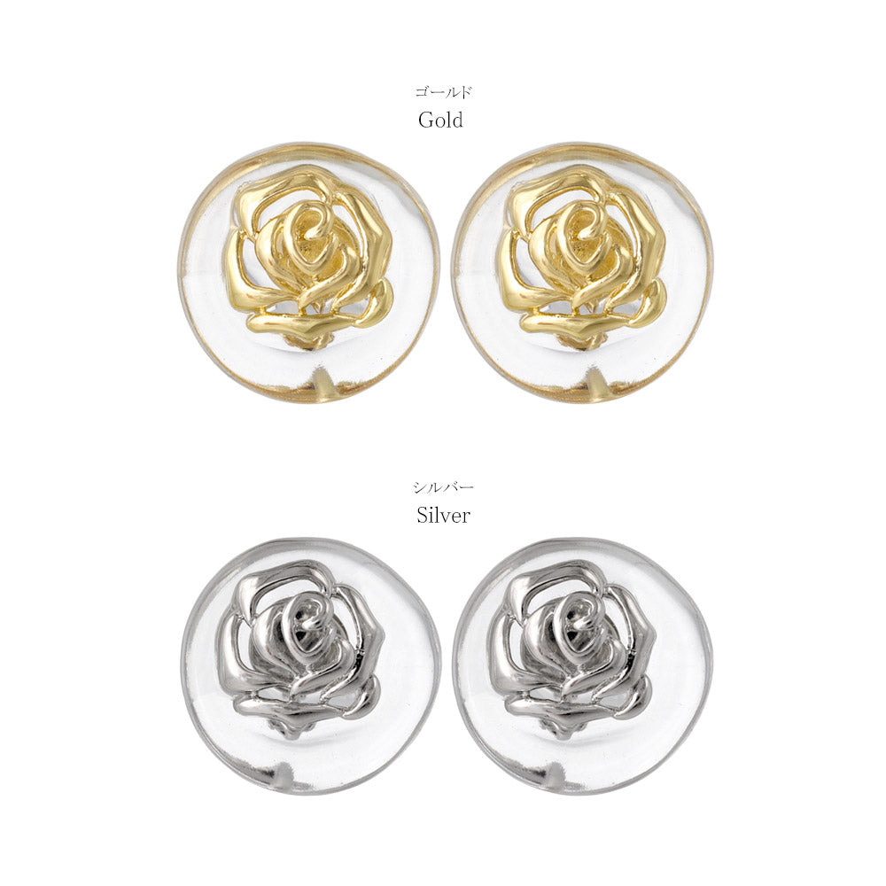 イヤリング ニッケルフリー メタル フラワー ローズ 薔薇 クリア 変形 サークル ネジバネ式イヤリング