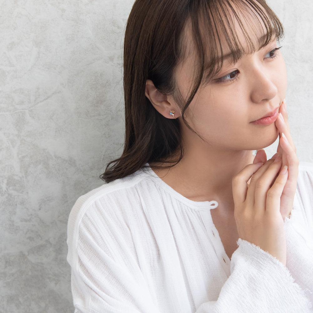 イヤリング ニッケルフリー メタル ミニ カラーストーン パール ランダム ネジバネ式イヤリング