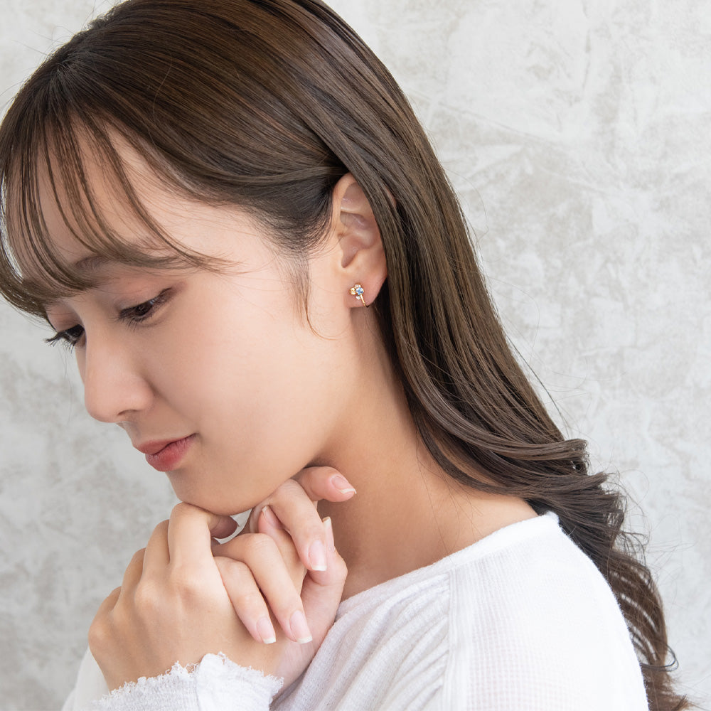 イヤリング ニッケルフリー メタル ミニ カラーストーン パール ランダム ネジバネ式イヤリング