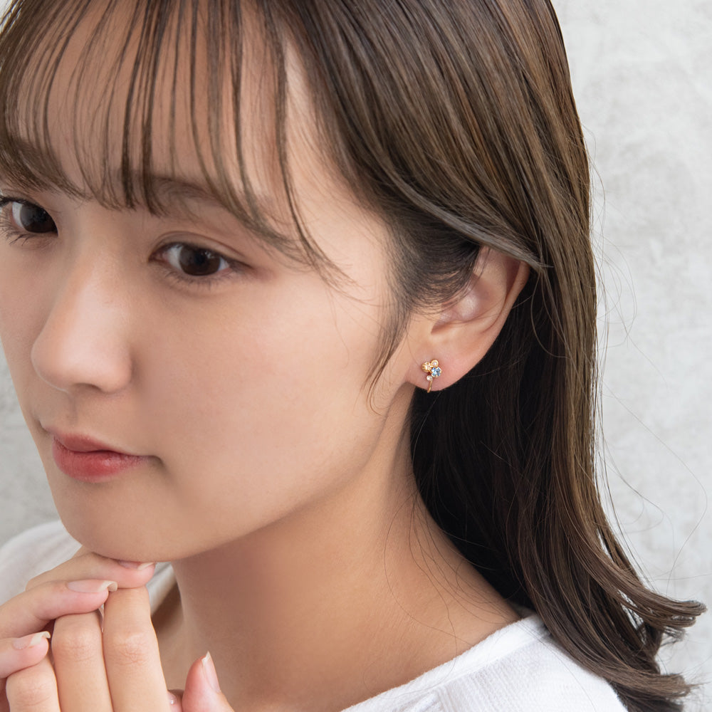 イヤリング ニッケルフリー メタル ミニ カラーストーン パール ランダム ネジバネ式イヤリング