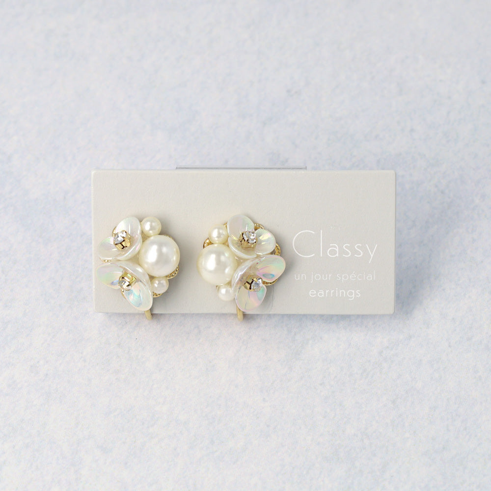 Classy イヤリング ニッケルフリー フラワー パール ネジバネ式イヤリング