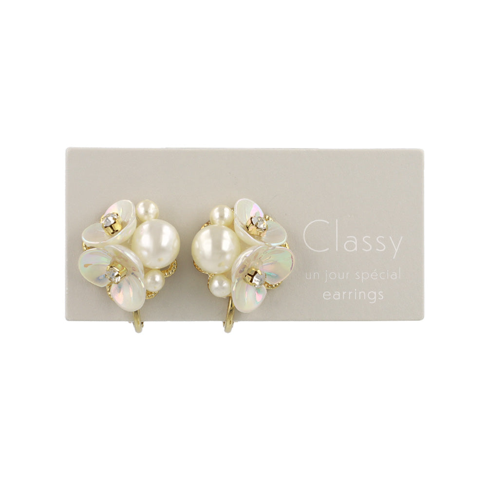 Classy イヤリング ニッケルフリー フラワー パール ネジバネ式イヤリング