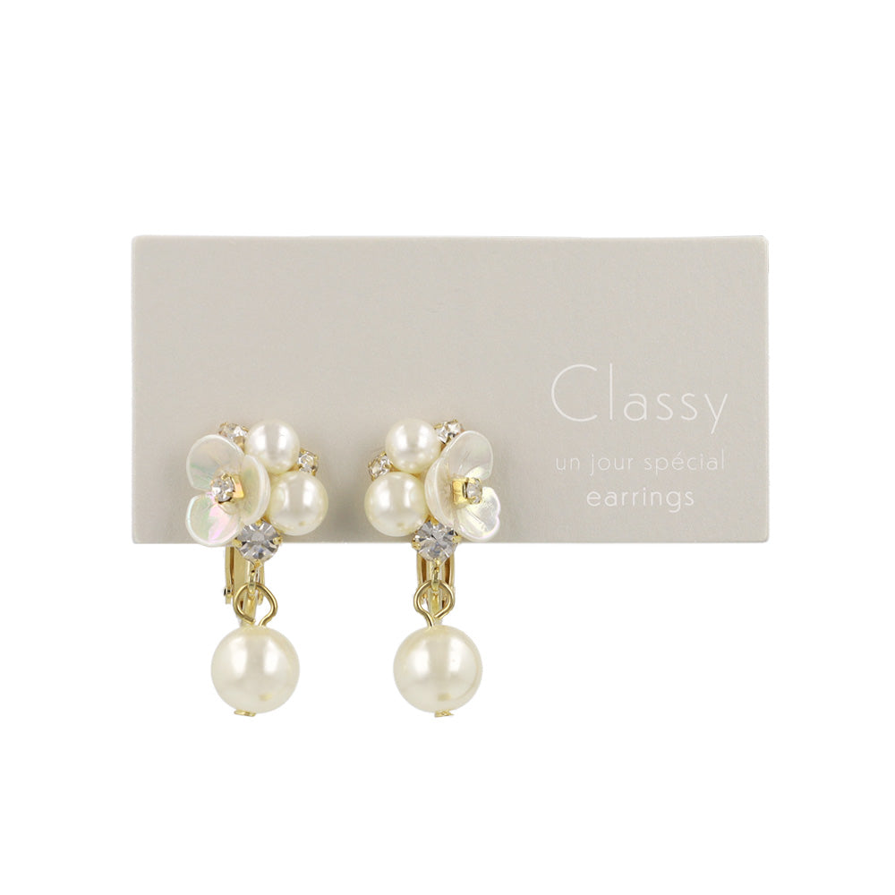 Classy イヤリング ニッケルフリー フラワー パール ネジバネ式イヤリング