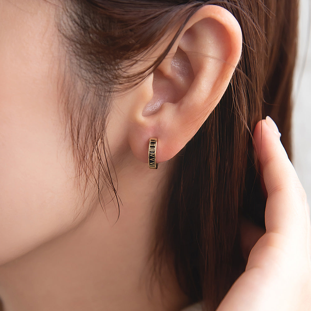 イヤリング ステンレス ローマ数字 フープイヤリング