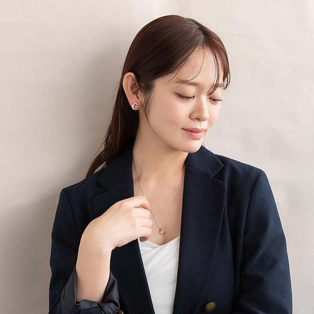 イヤリング ニッケルフリー ロゼシルバー ムーン ネジバネ式イヤリング