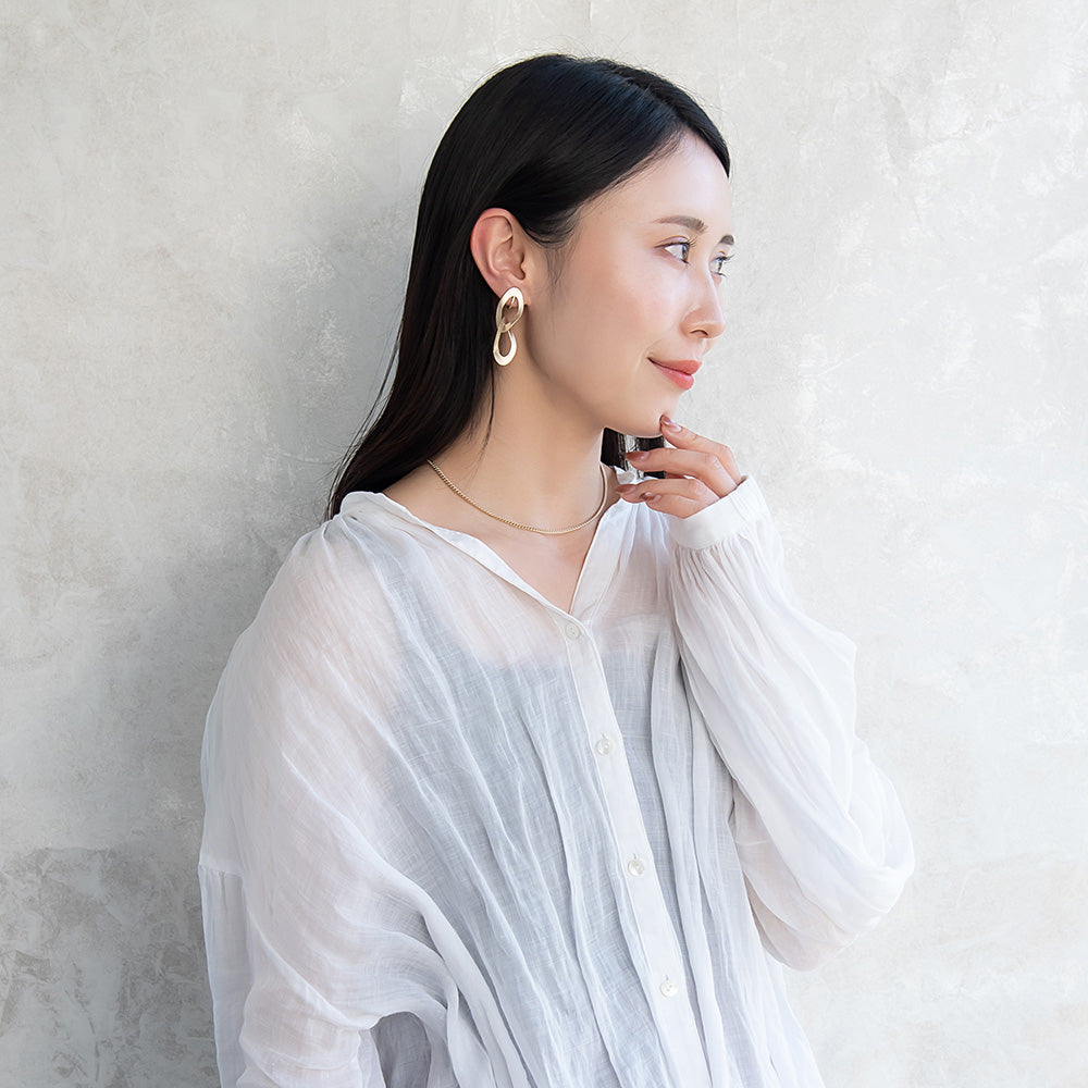 イヤリング ニッケルフリー sable gold メタル オーバル ツイスト ダブル ネジバネ式イヤリング