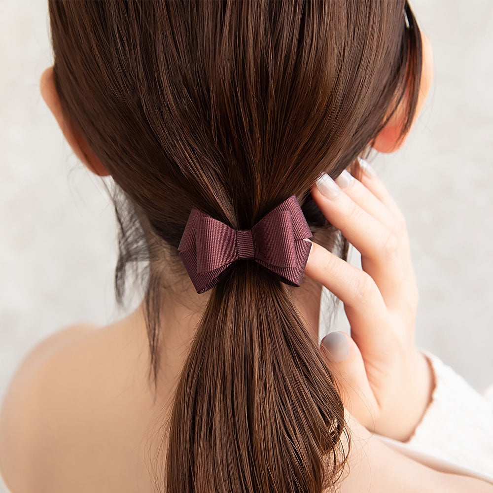 ヘアカフ グログラン ダブル リボン ベーシックカラー 立体 ヘアポニー ポニーフック