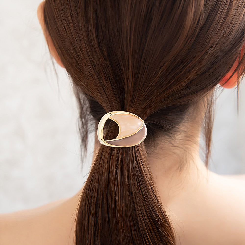 ヘアカフ メタル フレーム 透かし オーバル ツートンカラー マーブル ラメ ヘアポニー ポニーフック