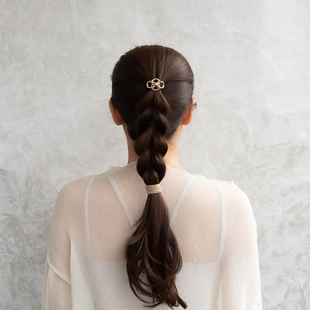 ヘアカフ ヘアゴム メタル アーモンド リング フラワー 花 2個セット ワイド リングゴム ヘアポニー ポニーフック