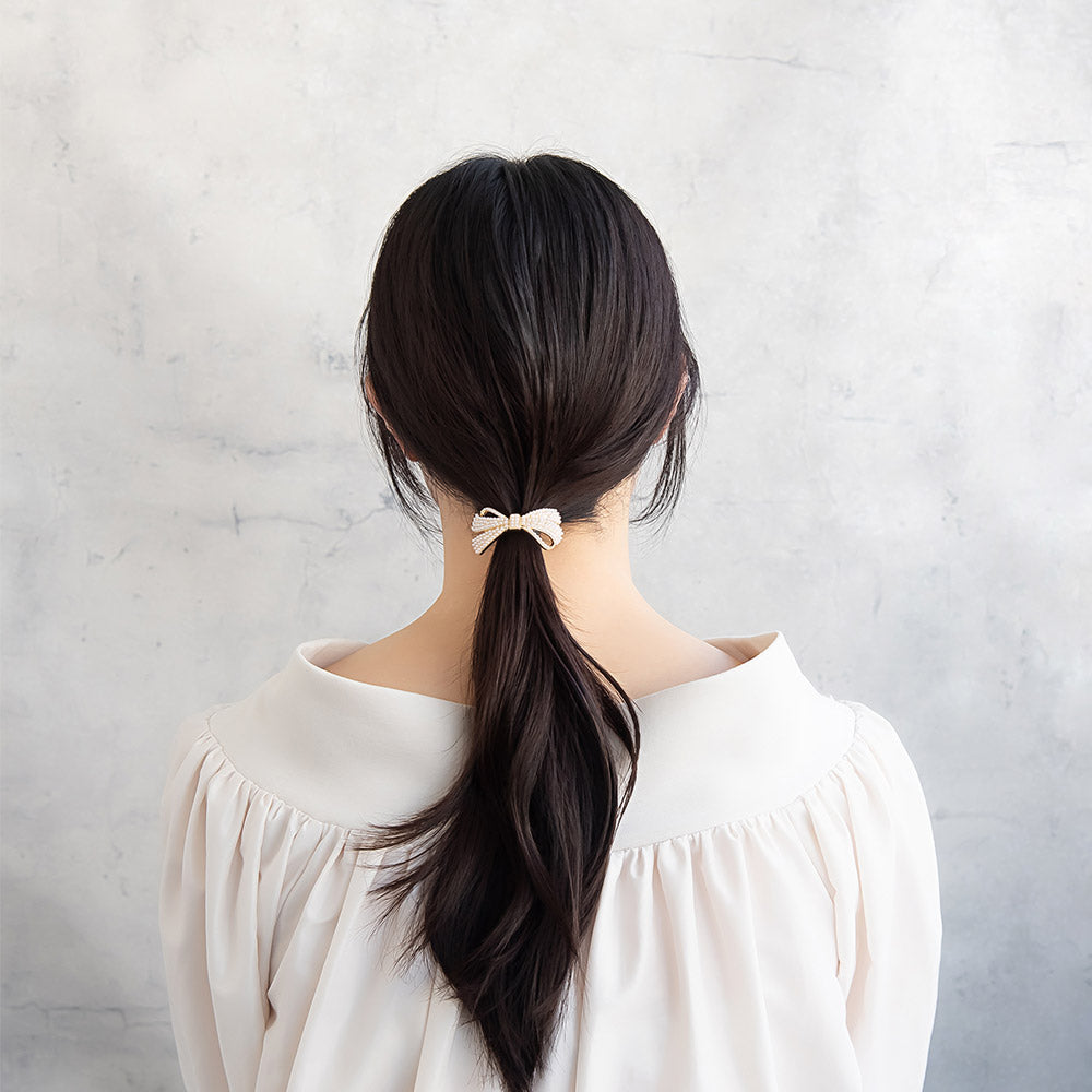ヘアカフ リボン パヴェ ミニ パール メタル ヘアポニー ポニーフック