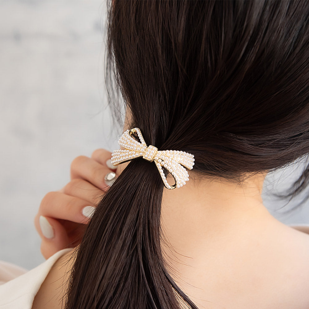 ヘアカフ リボン パヴェ ミニ パール メタル ヘアポニー ポニーフック