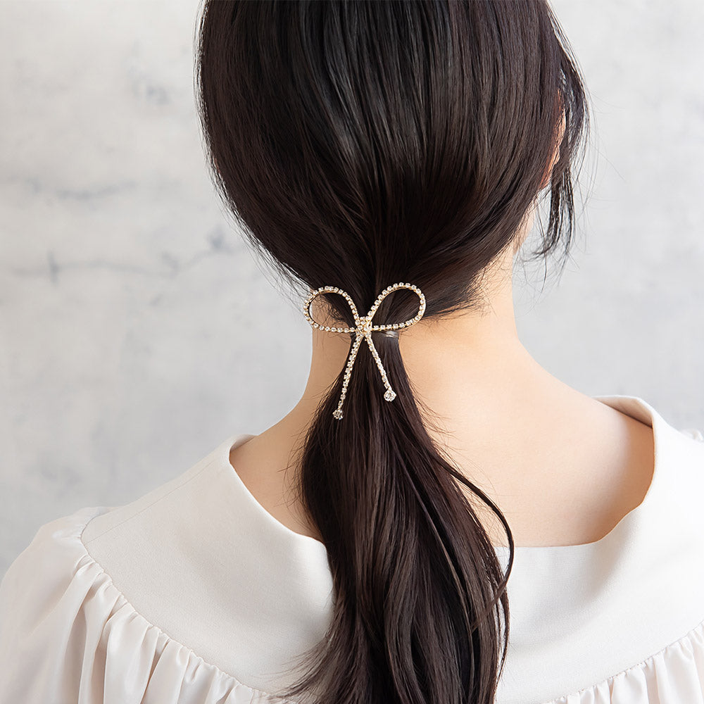 ヘアカフ リボン ミニ ストーン メタル ヘアポニー ポニーフック