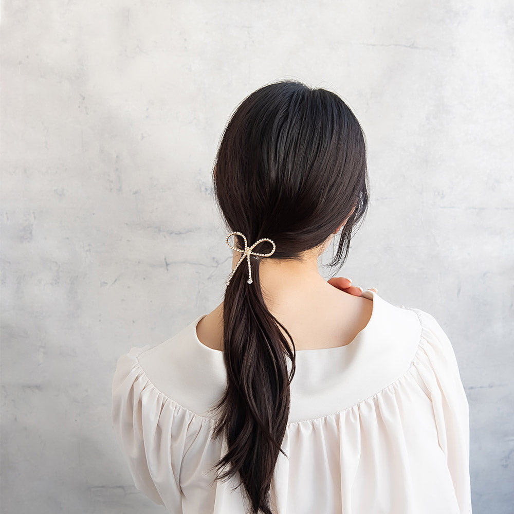 ヘアカフ リボン ミニ ストーン メタル ヘアポニー ポニーフック