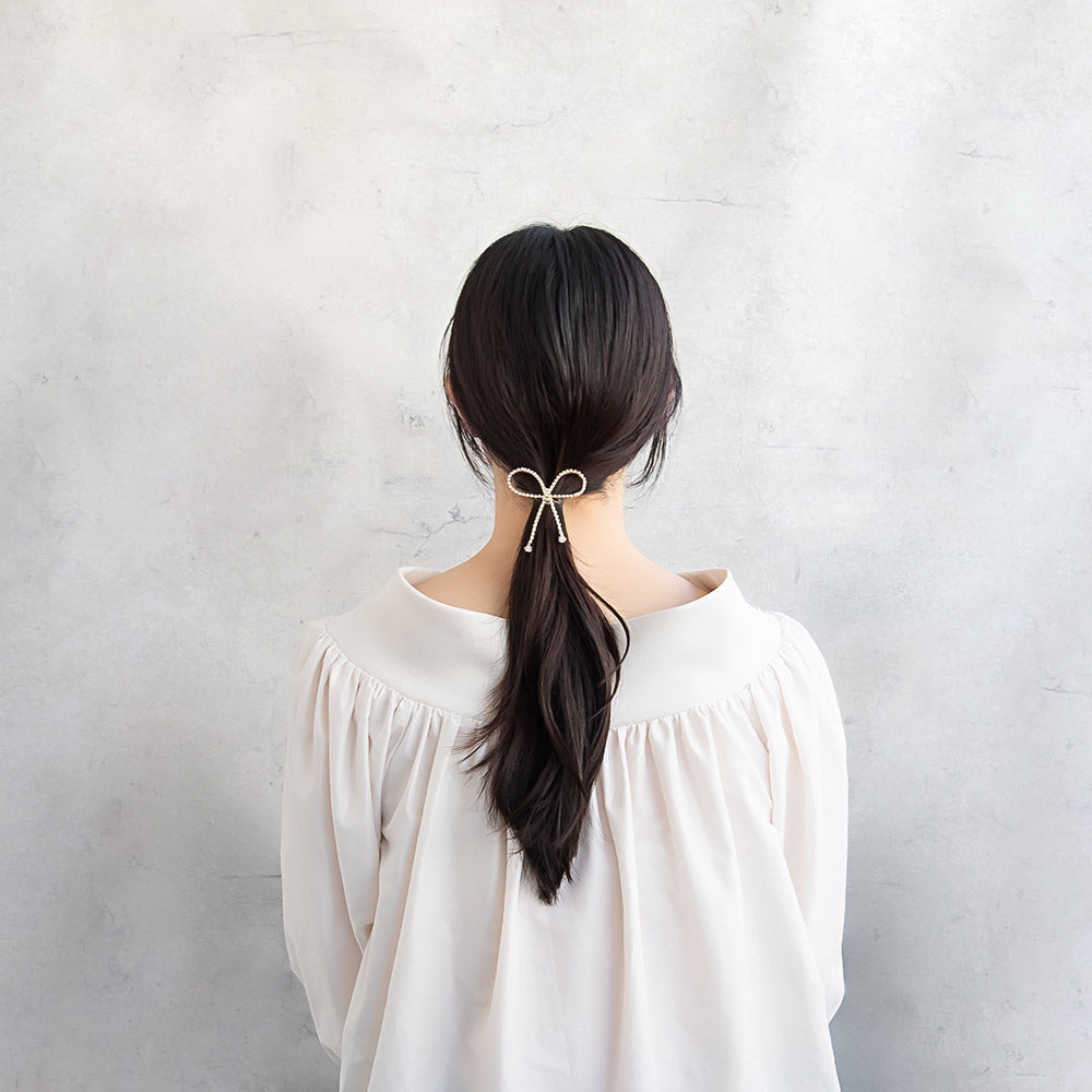 ヘアカフ リボン ミニ ストーン メタル ヘアポニー ポニーフック