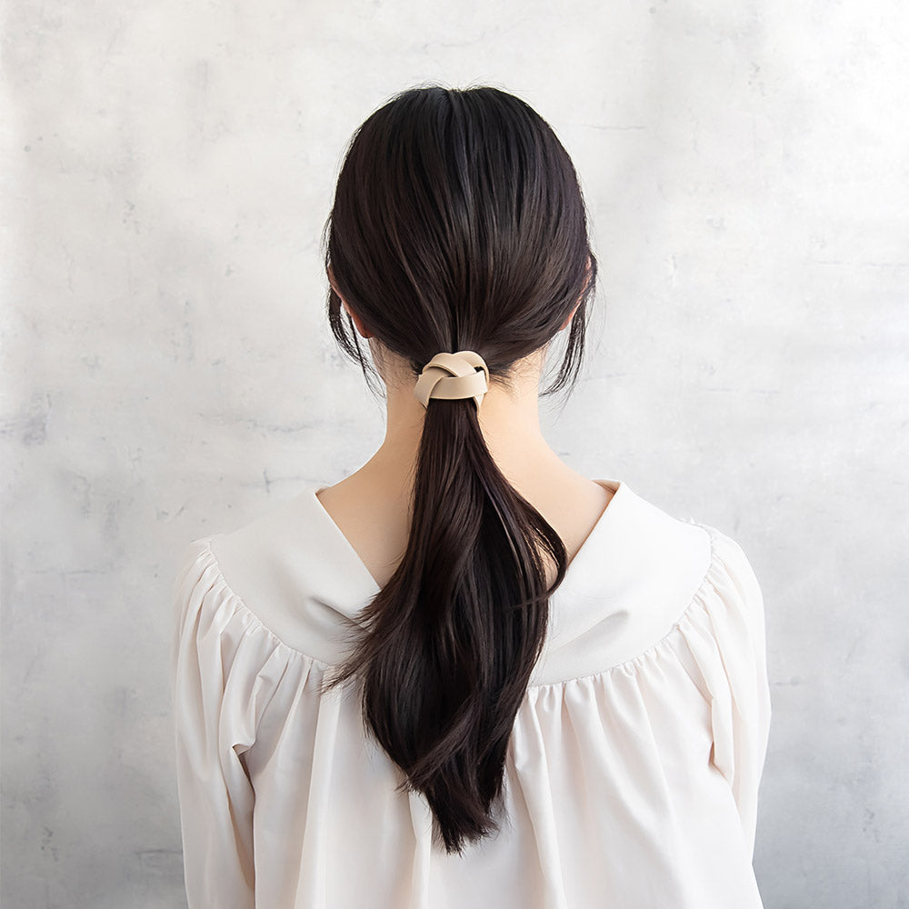 ヘアカフ 編み込み クロス フェイクレザー 合皮 スナップカフ ヘアポニー ポニーフック