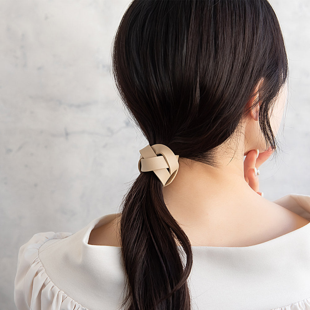 ヘアカフ 編み込み クロス フェイクレザー 合皮 スナップカフ ヘアポニー ポニーフック