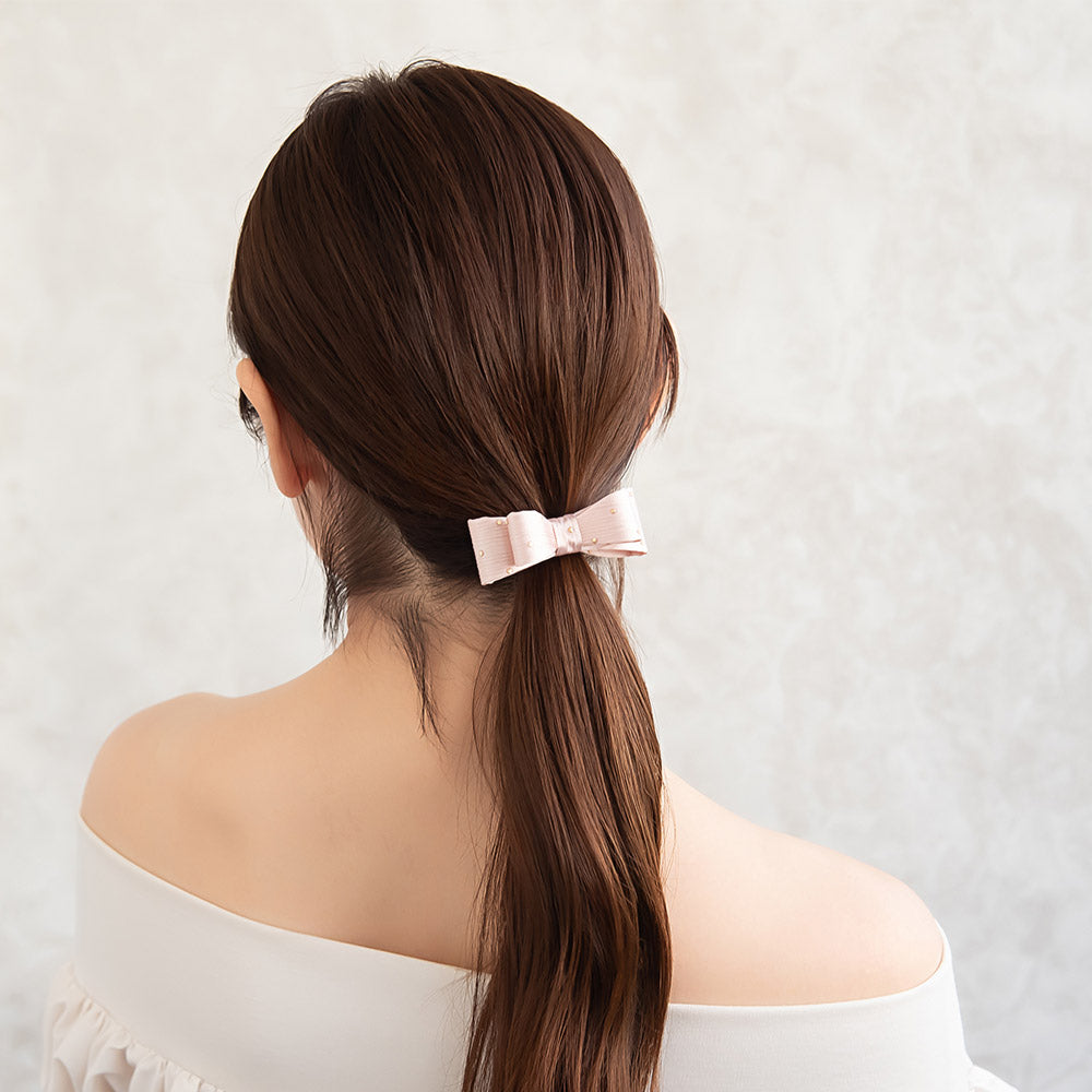 ヘアカフ ダブル リボン 立体 ドット ゴールド ヘアポニー ポニーフック