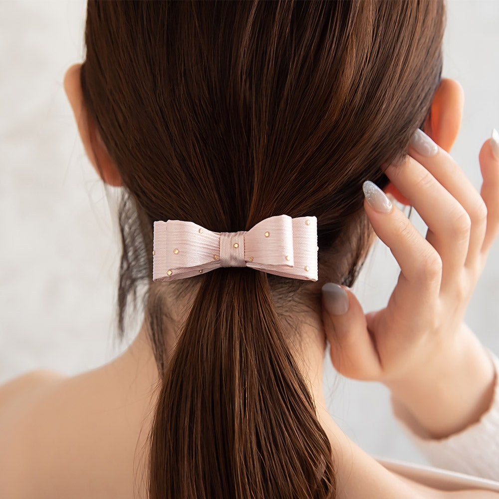 ヘアカフ ダブル リボン 立体 ドット ゴールド ヘアポニー ポニーフック