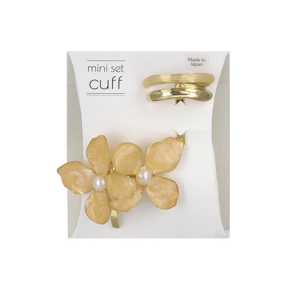ヘアカフ ミニセットカフ メタル パール フラワー 花 ダブル ライン マーブル カラー 2個セット ヘアポニー ポニーフック