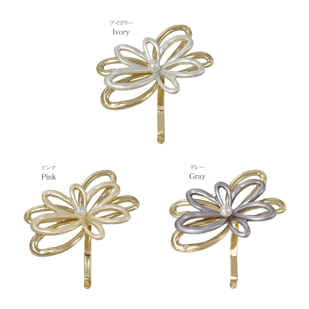 ヘアカフ メタル フラワー 花 バイカラー パール ヘアポニー ポニーフック