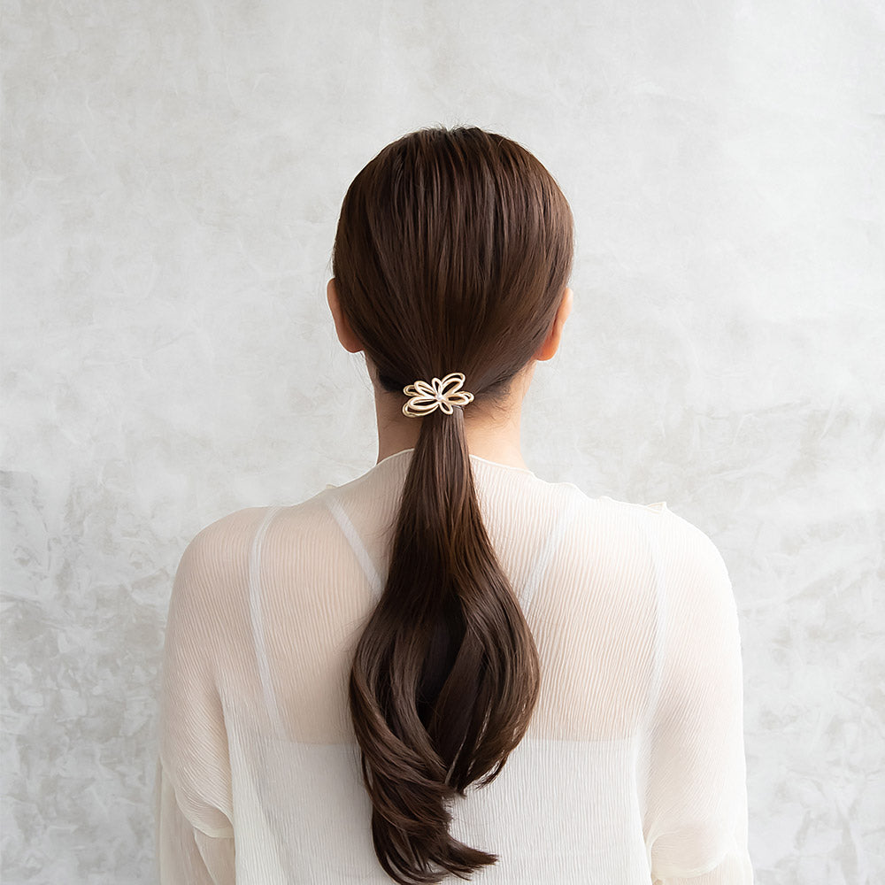 ヘアカフ メタル フラワー 花 バイカラー パール ヘアポニー ポニーフック