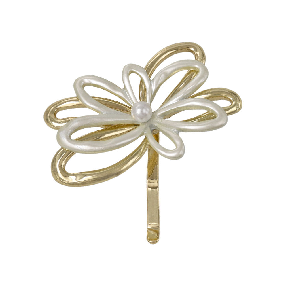 ヘアカフ メタル フラワー 花 バイカラー パール ヘアポニー ポニーフック