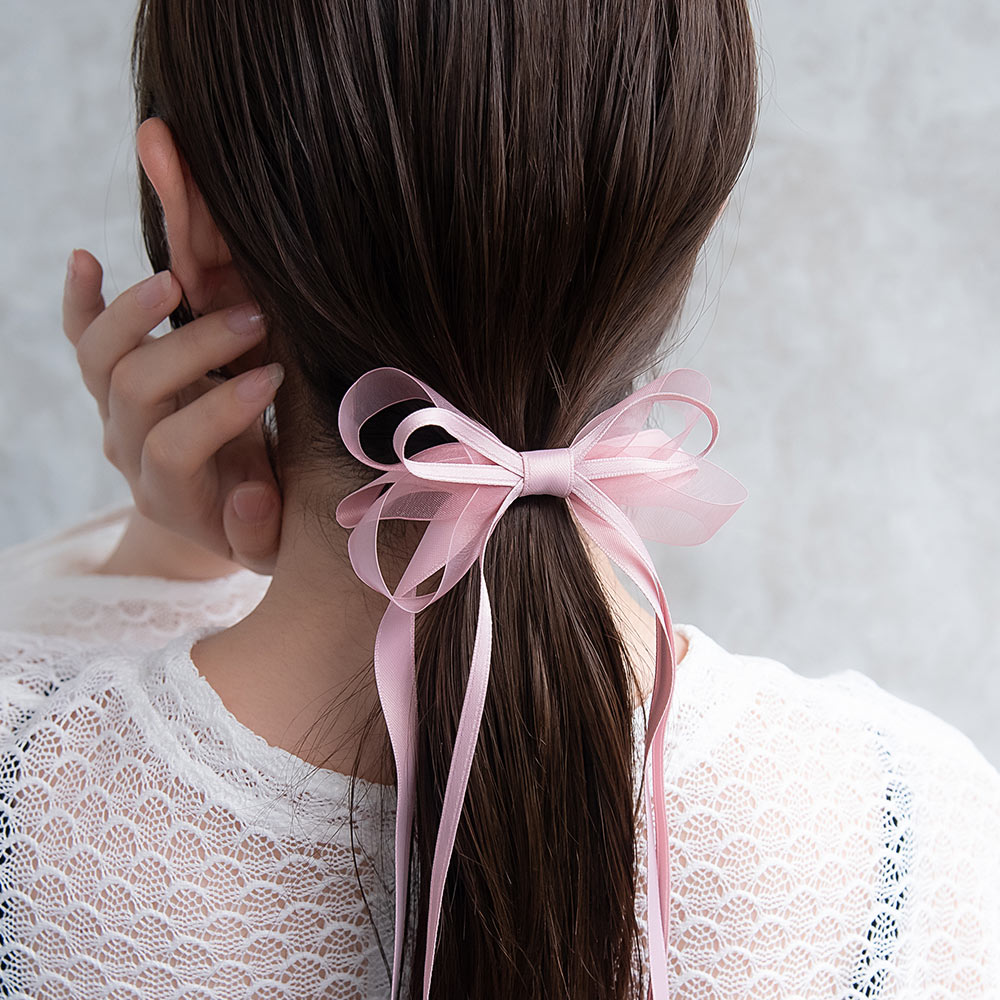 ヘアカフ ダブル ロング リボン シアー カラー