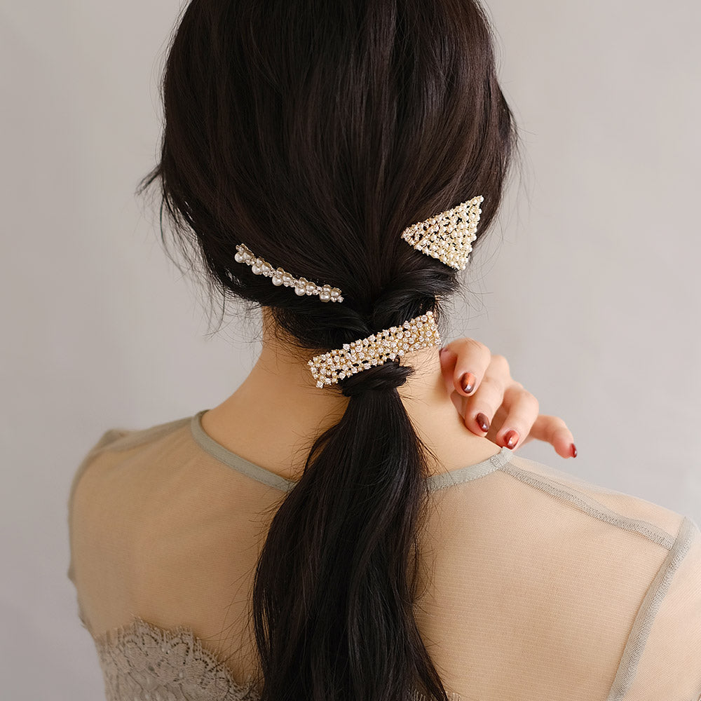 Classy ヘアアレンジセット ヘアコーム ヘアクリップ ヘアピン ニッケルフリー メタル ミニ ストーン パール バブル レクタングル トライアングル 3個セット コーム クリップ ダボピン