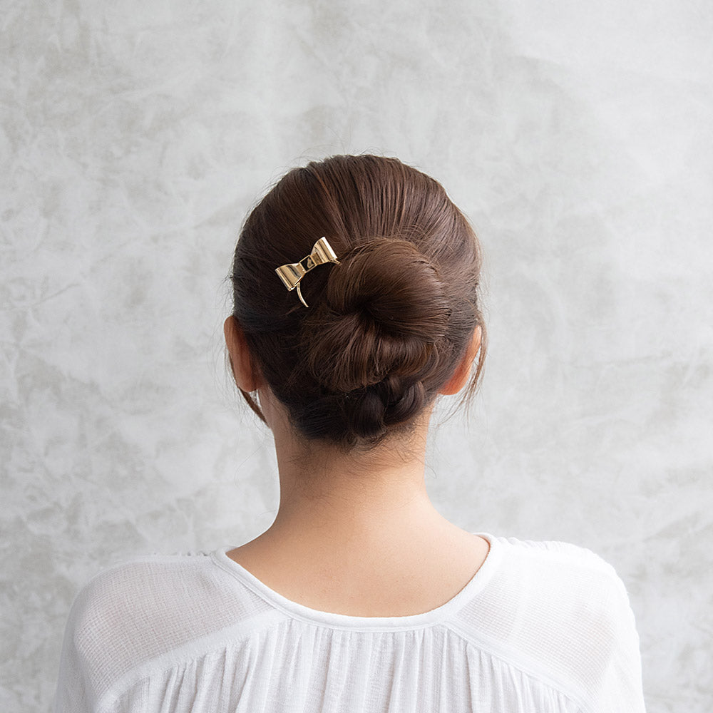 かんざし hair stick メタル リボン U字 カーブ ヘアコーム ヘアスティック