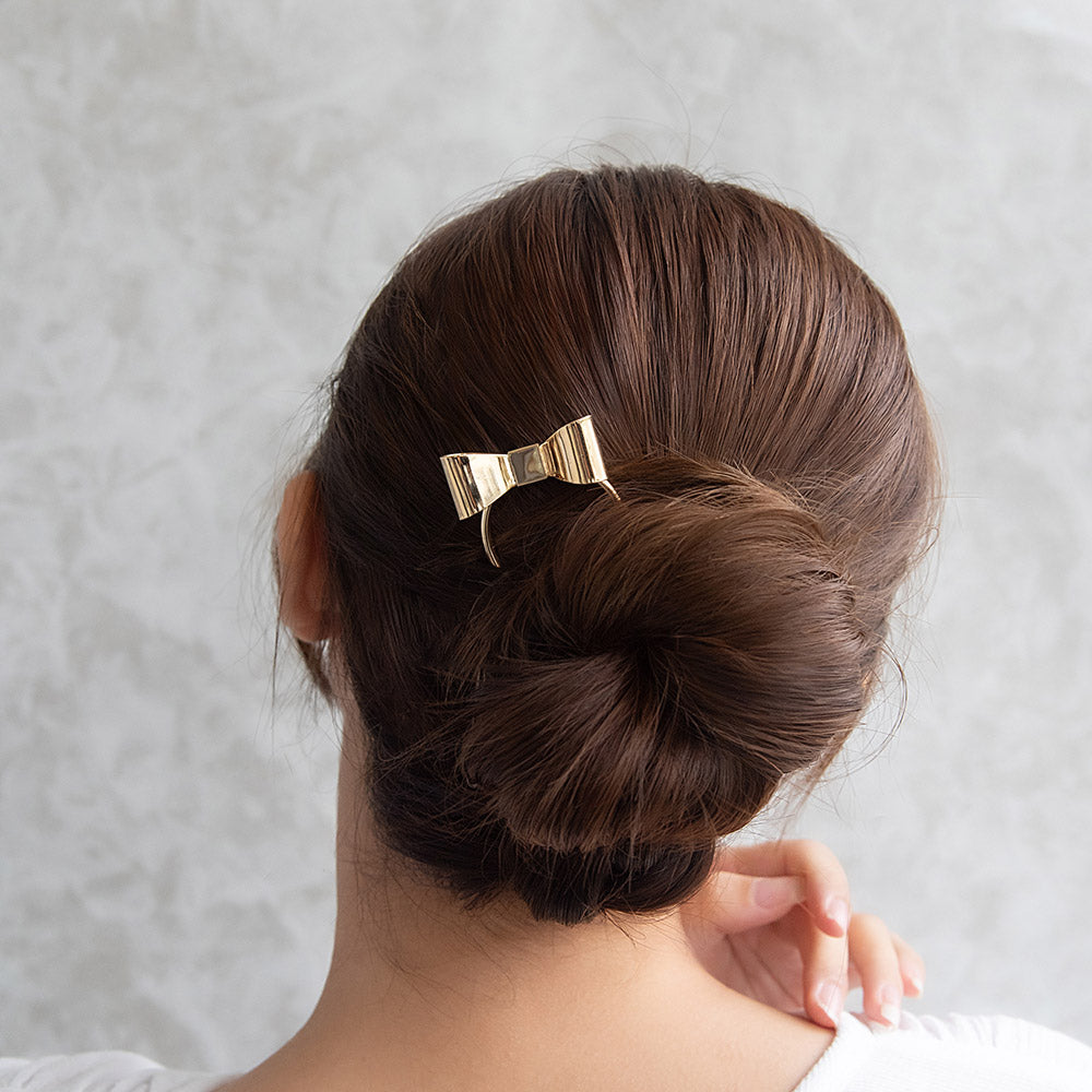 かんざし hair stick メタル リボン U字 カーブ ヘアコーム ヘアスティック