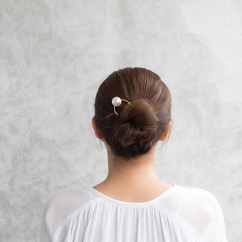 かんざし hair stick メタル ビッグ パール U字 カーブ ヘアコーム ヘアスティック