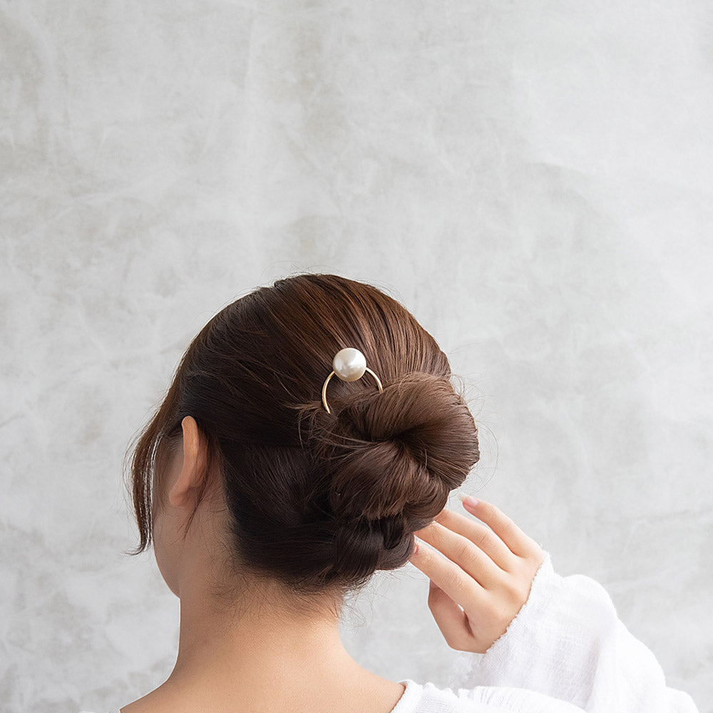 かんざし hair stick メタル ビッグ パール U字 カーブ ヘアコーム ヘアスティック