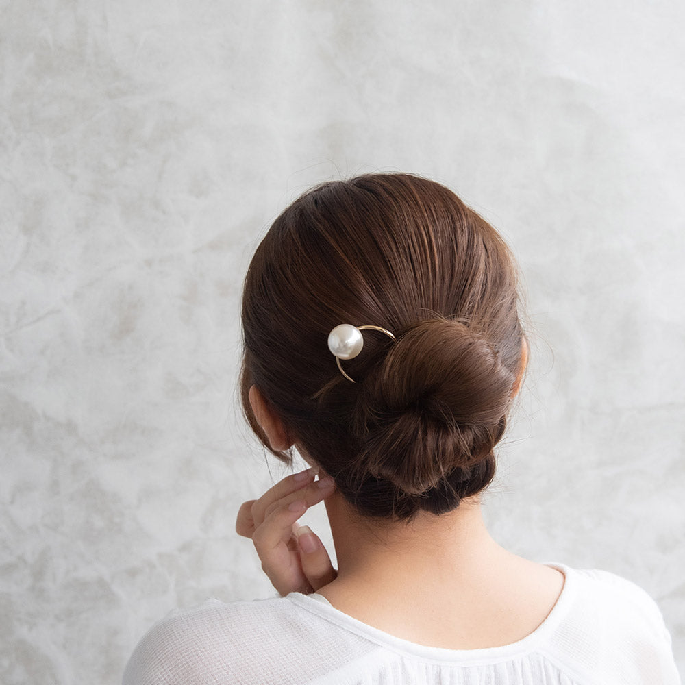かんざし hair stick メタル ビッグ パール U字 カーブ ヘアコーム ヘアスティック