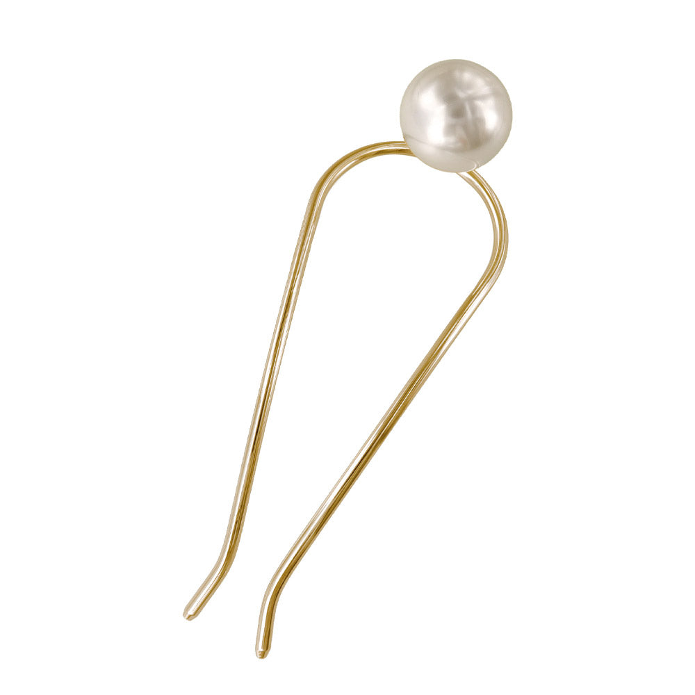 かんざし hair stick メタル ビッグ パール U字 カーブ ヘアコーム ヘアスティック